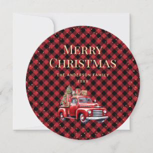 Retro Rode Vrachtwagen Buffel Plaid Vrolijke Kerst Feestdagenkaart