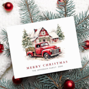Retro Rode Vrachtwagen Kerst Groet Vakantie Briefkaart