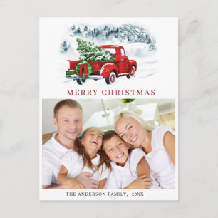 Retro rode vrachtwagen Kerstgroet Vakantiefoto Briefkaart