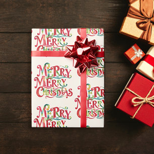 Retro  Rode Vrolijke Kerst Waterverf Typo Cadeaupapier