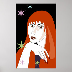 Retro Rode Vrouw Mode Portret Kunst Poster