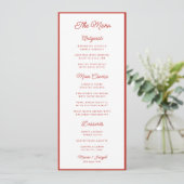 Retro Rode & Witte Bruiloft Menu (Staand voorkant)