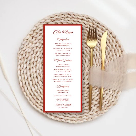 Retro Rode & Witte Bruiloft Menu