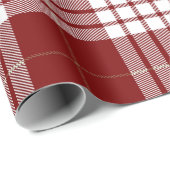 Retro Rode Witte Kerstmis Nieuwjaar Schotse Ruit Cadeaupapier (Rol Hoek)