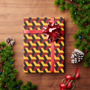 Retro Rode Zwarte Barcelona Geometrisch Blok Patro Cadeaupapier