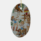 Retro Rodeo Cowmeiden kerstboomversiering Keramisch Ornament (Rechts)
