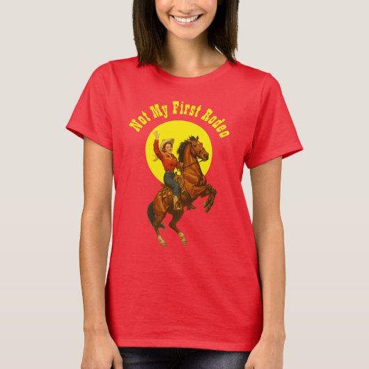 Retro Rodeo Meisje op Paard T-shirt (Voorkant)