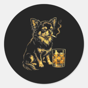 Retro rokende Chihuahua grappige hond meme grafisc Ronde Sticker