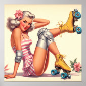 Retro Roller Meisje Pin Up Poster (Voorkant)
