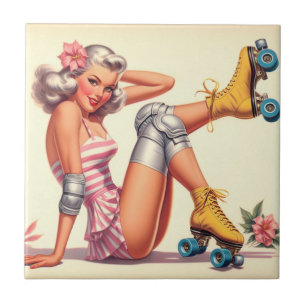 Retro Roller Meisje Pin Up Tegeltje
