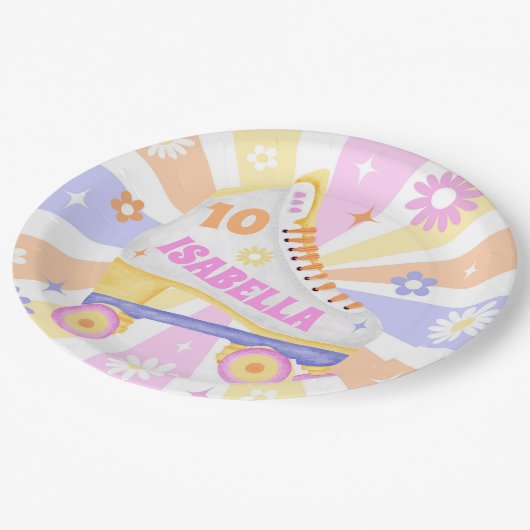 Retro Roller Rink Verjaardagsfeest Papieren Bordje (Gekanteld)