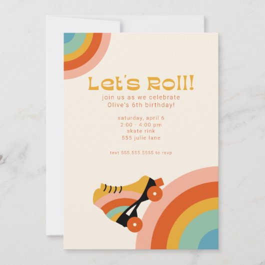 Retro Roller Schaats Birthday Party Invitation Kaart (Voorkant)