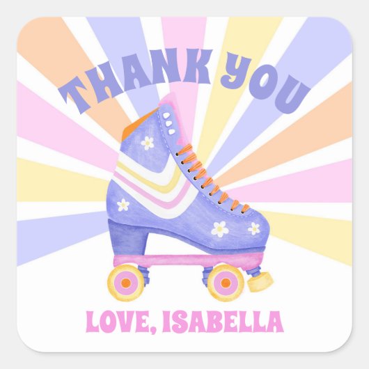Retro Roller Schaats Dank u Vierkante Sticker (Voorkant)