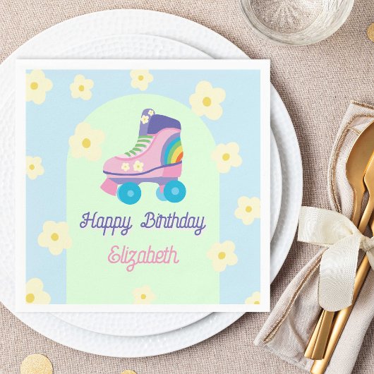 Retro Roller Schaats Happy Birthday Daisy Servet