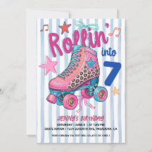 Retro Roller Schaats Meisje 7e Verjaardag Laten we