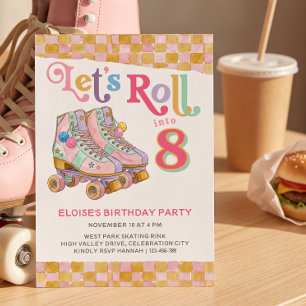 Retro Roller Schaats Verjaardag Laten we Rollen Kaart