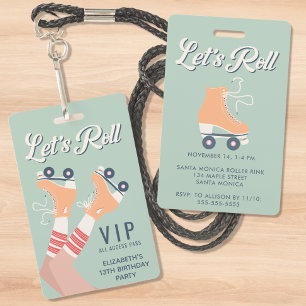 Retro Roller Schaats Verjaardagsfeest Uitnodiging Badge