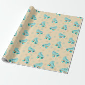 Retro Roller Schaatsen Blauwgroen en Tan Pattered Cadeaupapier (Uitgerold)