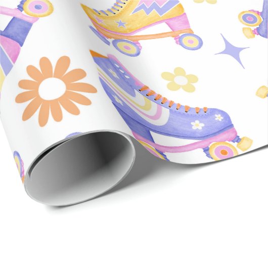 Retro Roller Schaatsen en Daisies Cadeaupapier (Rol Hoek)