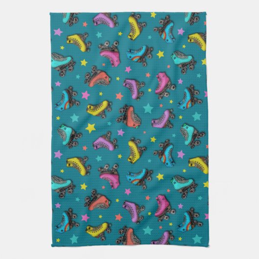 Retro Roller-Schaatsen en -sterren Theedoek (Verticaal)