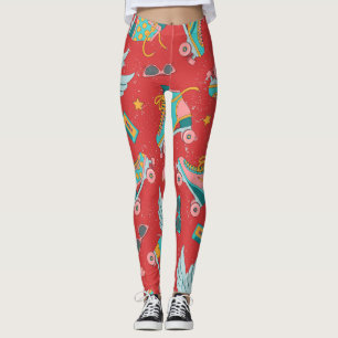 Retro Roller Schaatsen: helderrode achtergrond Leggings