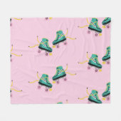 Retro roller schaatsen: roze. fleece deken (Voorkant (Horizontaal))