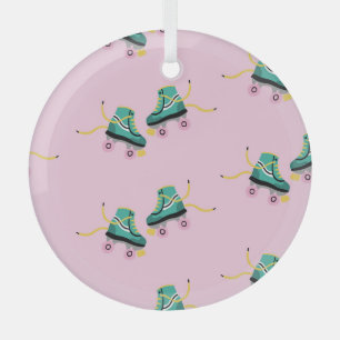 Retro roller schaatsen: roze. glas ornament
