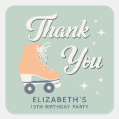 Retro Roller Schaatsen Verjaardagsfeest Dank u Vierkante Sticker (Voorkant)