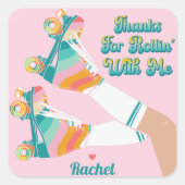 Retro Roller Schaatsen Verjaardagsfeest Dank u Vierkante Sticker (Voorkant)