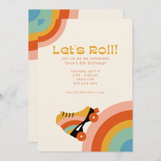 Retro Roller Skate Anniversaire Fête Invitation (Devant / Derrière)