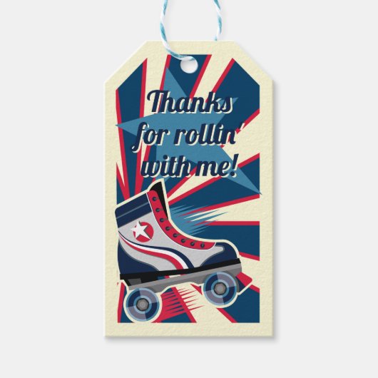 Retro Roller Skate Party Blue & Red 70's  Cadeaulabel (Voorkant)