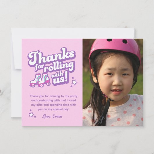 Retro Roller Skate Party Photo Merci Note (Devant)