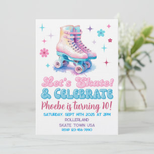 Retro Roller Skate Uitnodiging Aangepaste Verjaard
