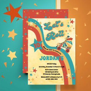 Retro Roller Skating Birthday Party Invitation Kaart