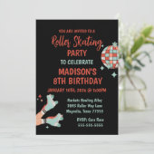 Retro Roller Skating Birthday Party Invitation Kaart (Staand voorkant)