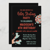 Retro Roller Skating Birthday Party Invitation Kaart (Voorkant / Achterkant)