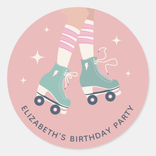 Retro Roller Skating Birthday Party Ronde Sticker (Voorkant)