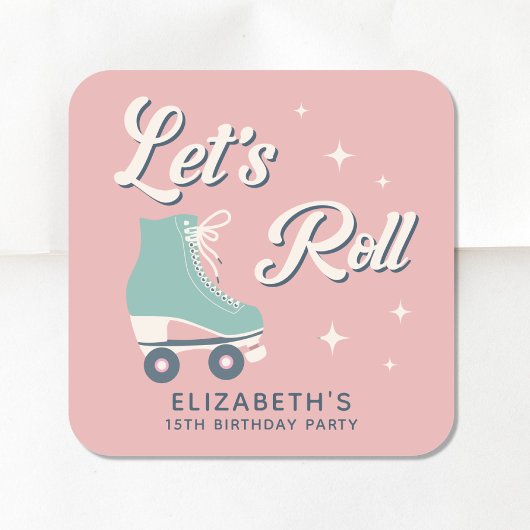 Retro Roller Skating Birthday Party Vierkante Sticker