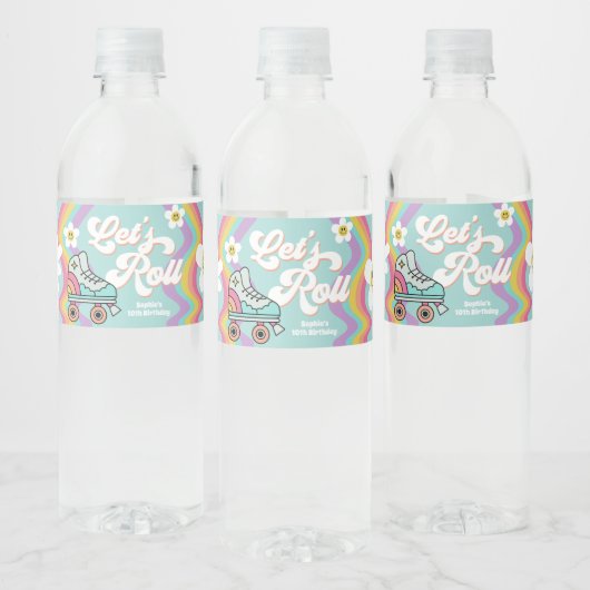 Retro Roller Ski Arc-en-ciel Étiquettes d'eau d'an (Bouteilles)