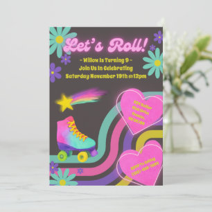 Retro Roller Sking Anniversaire Fête Invitation