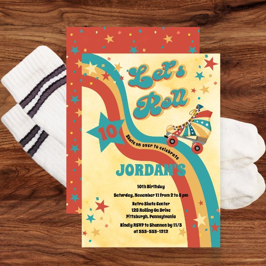 Retro Roller Sking Anniversaire Fête Invitation