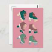 Retro Rollerskates Green Roze Briefkaart (Voorkant / Achterkant)