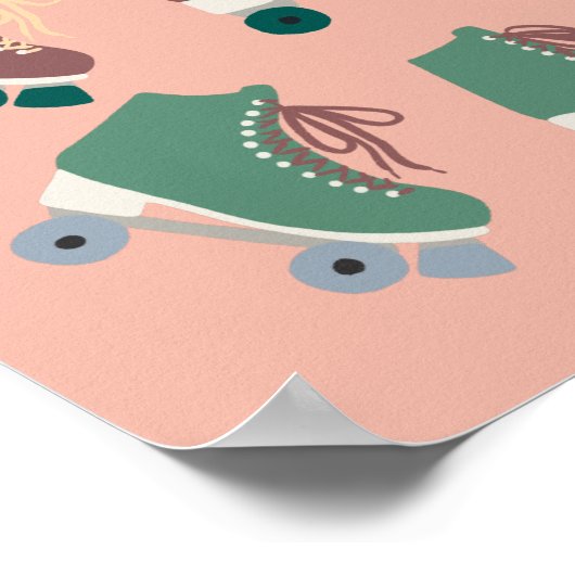 Retro Rollerskates Groen Stoffig Roze Groovy Cool Poster (Hoek)