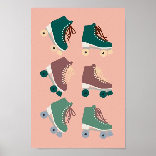 Retro Rollerskates Groen Stoffig Roze Groovy Cool Poster (Voorkant)