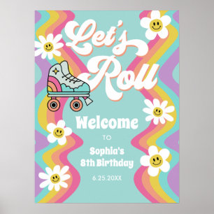 Retro Rolschaatsen Rainbow Verjaardag Poster