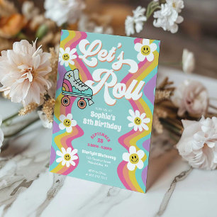 Retro Rolschaatsen Rainbow Verjaardagsfeest Kaart