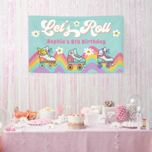Retro Rolschaatsen Regenboog Verjaardag Banner