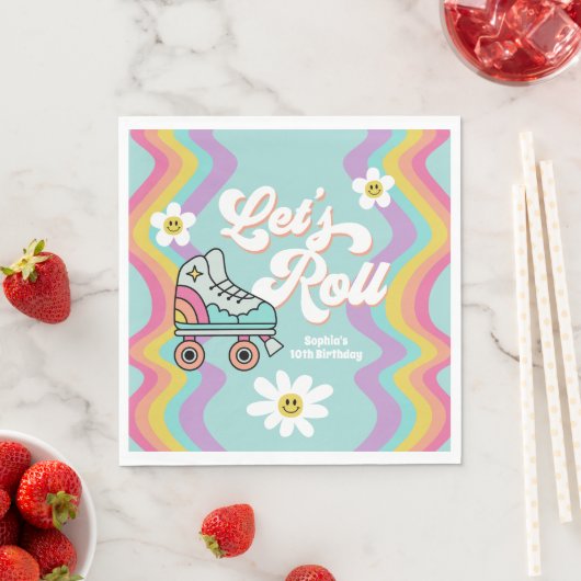 Retro Rolschaatsen Regenboog Verjaardag servetten (Insitu)