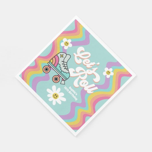 Retro Rolschaatsen Regenboog Verjaardag servetten (Hoek)