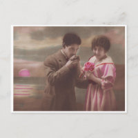 Retro Romantic Couple bij Moonrise Briefkaart